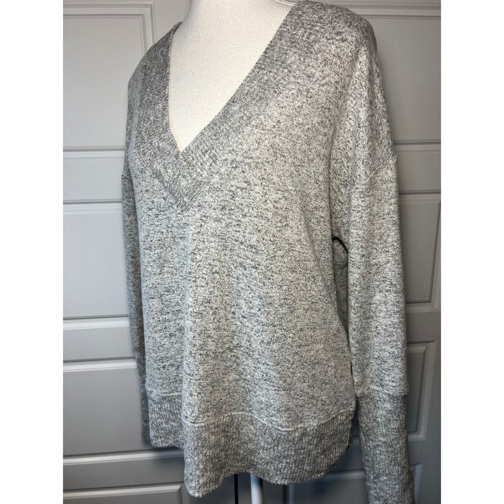 EVER EVE Grey Marled‎ V Neck Long Sleeve Soft Pullover Oversized Sweater Small